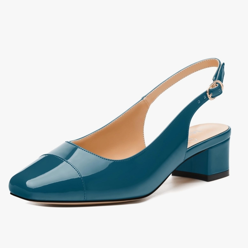 Patent Teal Slingback Heels